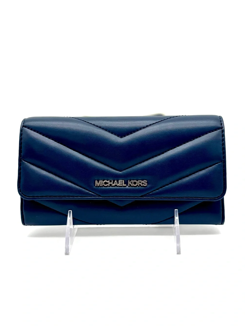 Michael Kors Large Quilted Trifold Wallet Navy Blue